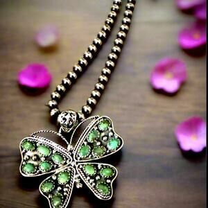 WOW !  Huge Green Turquoise Butterfly Statement Pendant  2x2 inches! 925 Silver